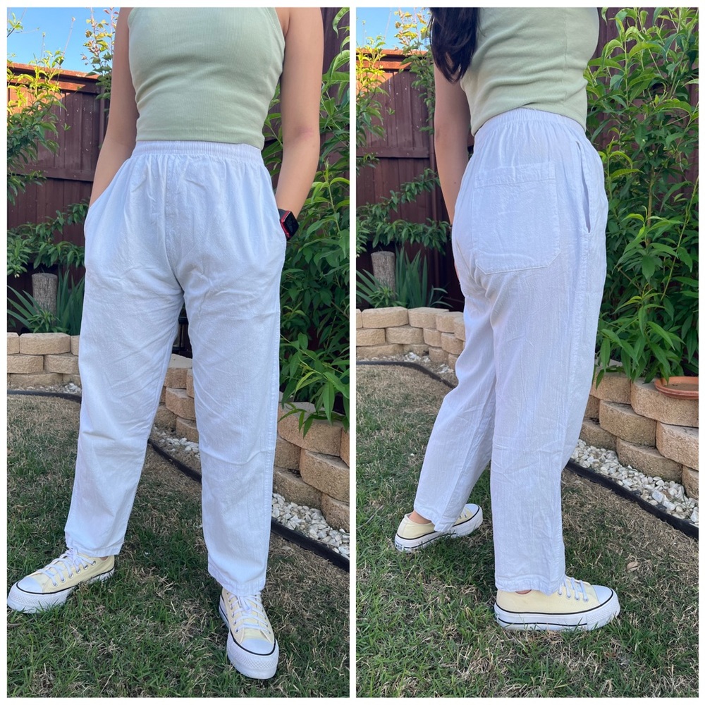 Women’s Cotton Linen Pants White Small